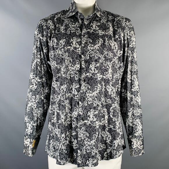 BILLIONAIRE COUTURE Size XL Black White Print Cotton Blend Long Sleeve Shirt - Picture 1 of 6